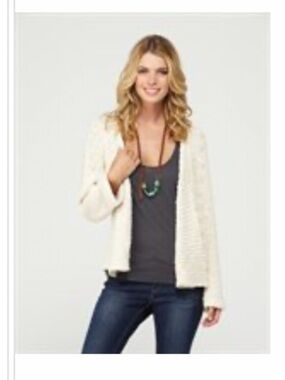 Roxy Cream Hadley Open-Front Textured Cardigan Oversized XS